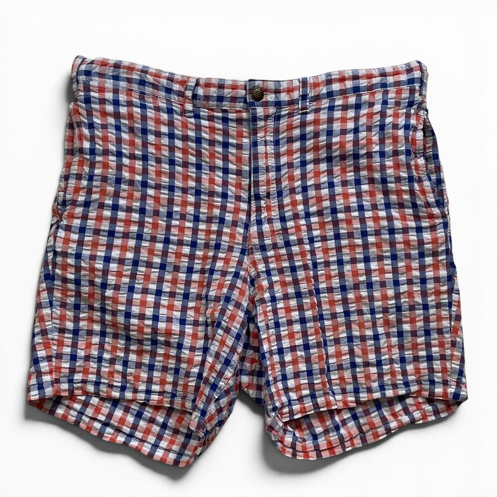 Castaway Nantucket Island Shorts 34 Seersucker Red Blue Check Preppy Coastal
